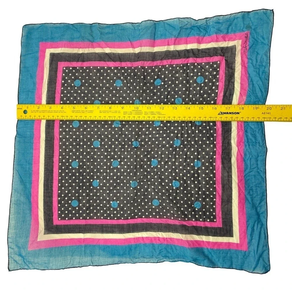 Fisba Stoffels Vintage Square‎ Scarf Blue Pink Black Polka Dot 19
